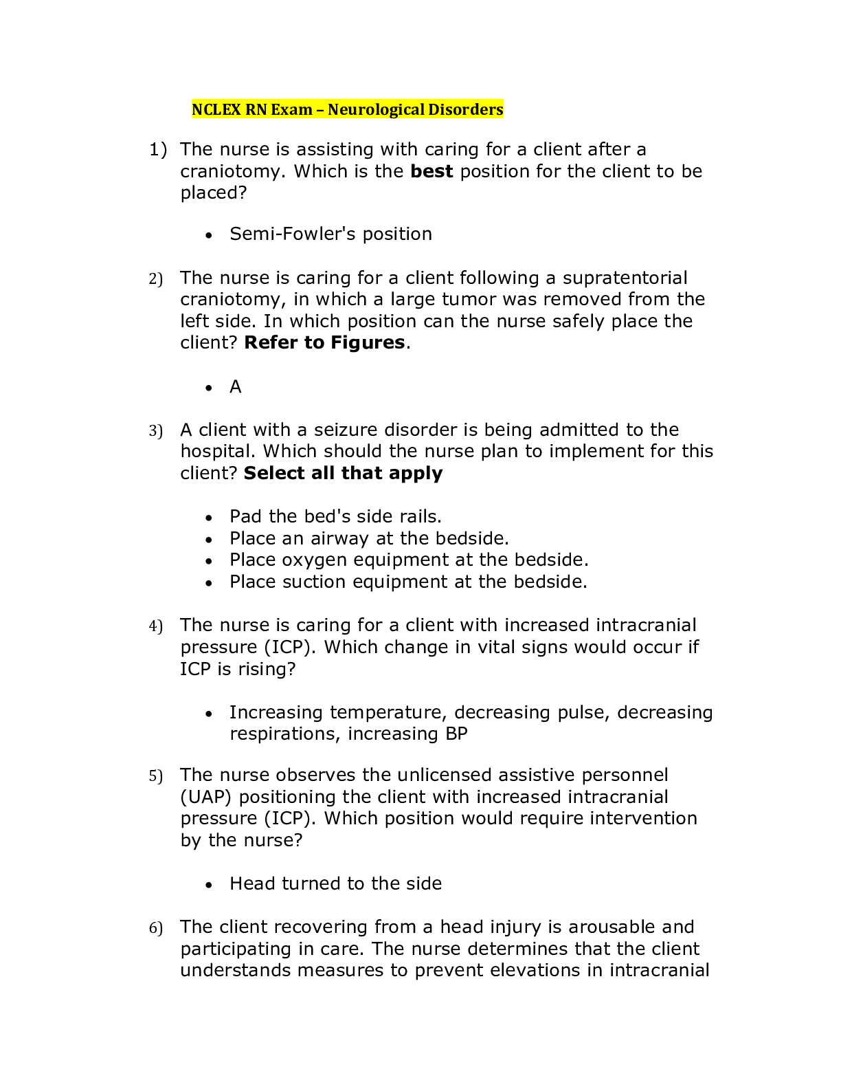 Preview image for NCLEX RN Exam – Neurological Disorders